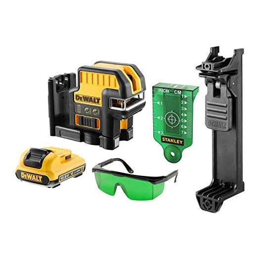 Dewalt 12V Akku 2-Punkt/Kreuzlinien-Laser Grün DCE0822D1G (selbstnivellierender, Lotfunktion aufwärts & abwärts, Arbeitsbereich: 30m (50m mit Empfänger), Genauigkeit: +/-3mm@10m, IP65)