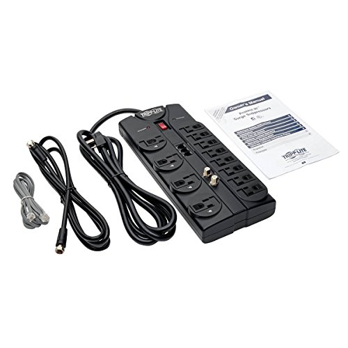 Tripp Lite Tlp1208Teltv 12 Outlet Surge Protector Power Strip, 8Ft Cord, Right-Angle Plug, Tel/Modem/Coax Protection, Rj11, & Dollar 150,000 Insurance Black #TOP6