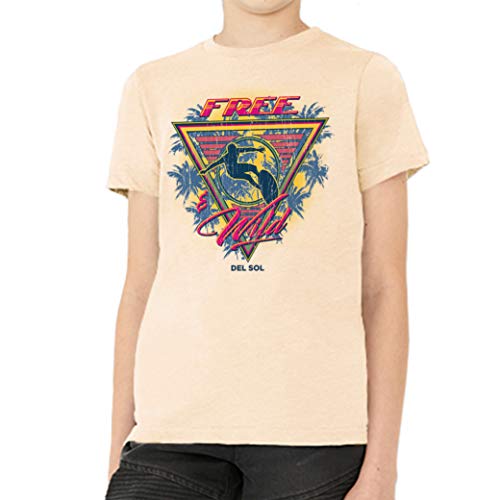 Del Sol Youth Boys Crew Tee - Wild And Free, Natural T-Shirt - Cambia Dal Nero Ai Colori Vivaci Al Sole - 100% Cotone Pettinato Ad Anello, Vestibilità Rilassata, Maglia Fine - Taglia Yxs