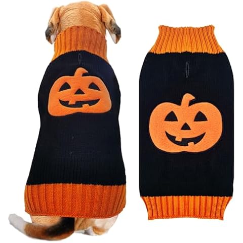 DOGGYZSTYLE Dog Halloween Sweater Pumpkin Halloween Dog Cat Costumes with Leash Hole Puppy Turtleneck Knitwear for Small Midum Large Dogs Winter Warm Pet Clothes Funny Holiday Party Outfit (Black,XXL) Cover