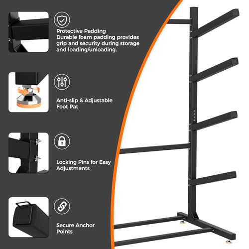 EFURDEN Freestanding Kayak Storage Rack, Heavy Duty Outdoor/Indoor Kayak Storage Rack with Adjustable Foot Pad, Weather Resistant Kayak Storage Rack Supports up to 400 Lbs (4 Levels)
