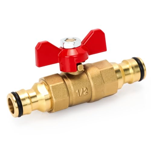 Connettore in ottone con valvola di controllo, valvola di chiusura dell'acqua a sgancio rapido in linea per unire tubo da giardino avvolgitubo e serbatoi (doppio maschio in ottone)