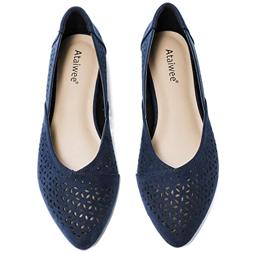 Ataiwee Women's Wide Flat Shoes - Pointed Ladies Fashion Breathable Ballet Flats.(1909025-4, Bl/Mf 6W) #TOP26
