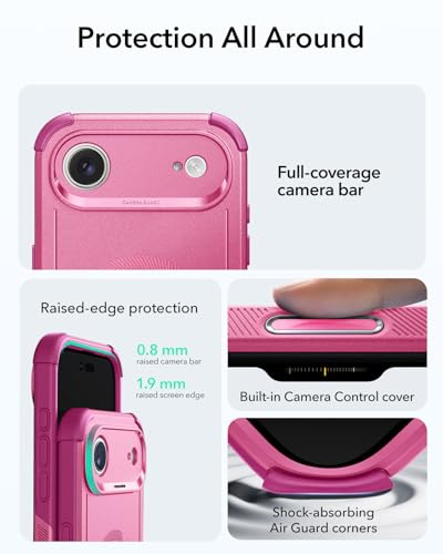 Image of ESR for iPhone Air Case, 23ft Military-Grade Drop Protection, Shock-Absorbing Rugged iPhone 17 Air Cover, MagSafe Accessories Compatible, Cyber Series, Rosy Pink
