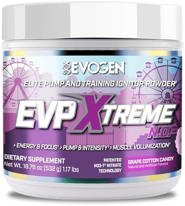 Evogen EVP Xtreme NO – Pre Workout Powder for Men & Women | Sugar Free Preworkout with Beta Alanine, Creatine, and Caffeine for Energy & Pump | Grape Cotton Candy | 40 Servings