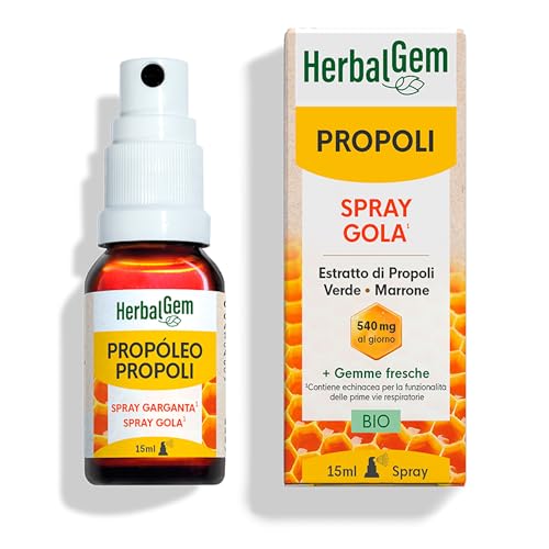 HerbalGem - Spray Gola Propoli BIO - Sollievo Naturale per Mal di Gola, Voce Rauca e Difese Immunitarie - Spray a Base di Propoli Biologica ad Ampio Spettro - 15ml