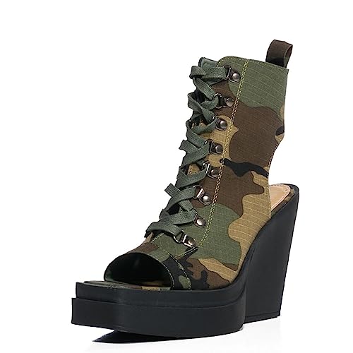 Arqa Camo Heeled Sandals Peep Toe Chunky Heel Summer Sandal Ankle Boots Lace-up Platform Booties2