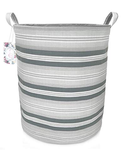 TIBAOLOVER 19.7" Large Sized Waterproof Foldable Canvas Laundry Hamper Bucket with Handles