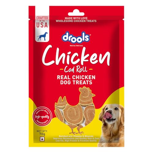 Image of Drools Adult & Puppy Dog Cod Roll Treats 70g | Real Chicken Flavour | Rich in Protein | No Artificial Preservatives | Best for Training & Bonding | All Breed