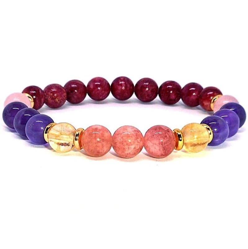 Natural Amethyst, Rose Quartz, Citrine & Red Jasper 8mm Round Shape Smooth Cut Beads Stretchable Bracelet For Men & Women. Unisex Bracelet For Healing, Meditation & Luck|STBR_RR_00610-image-29