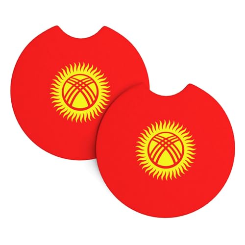 Lot de 2 dessous de verre universels avec motif drapeau du Kirghizistan pour camions, SUV, camionnettes, bateaux