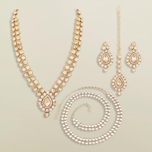 Image of Peora Traditional Ethnic Kundan Pearl Traditional Jewellery Set Gift for Women