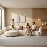 132' Curved Boucle Sectional Sofa, Oversized Cloud Couch Modular Sectional Sofas, Deep Seat L Shaped Couch with Chaise, Comfy Modern Sectional Couches for Living Room (Left-Facing, Beige)