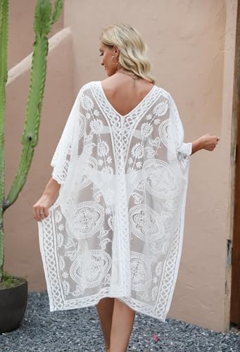 Image of Sexy Elegant Lace Beach Cover Up for Women, Bathing Suit Cover Up, V-Neck Swimsuit Coverup for Poolside, Seaside and Party