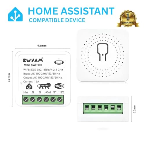 Image of Home Assistant-Compatible Mini 2-Way WiFi Smart Switch by SWYAM | Made in India | Electrical Safety Features | Local Automation & Scene Control | No Hub Required | 16A Load Support | 1 Year Warranty