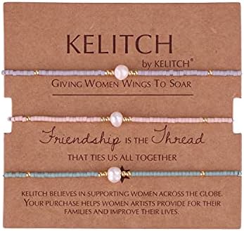 KELITCH Women Friendship Bracelets Miyuki Beads Strand Bracelets Handmade Fashion 3 Pcs Pearl Bracelets Bangles