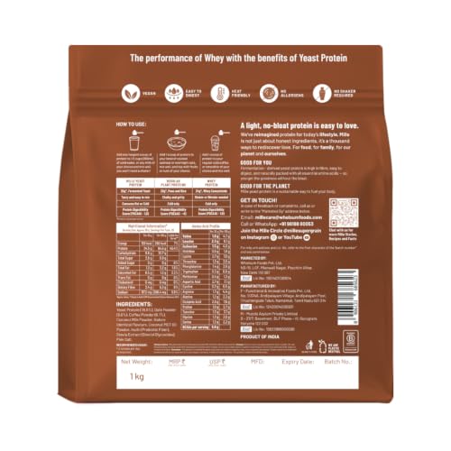 Image of Mille Yeast Protein Super Saver Pack | 25g Protein /Scoop | Coffee Hazelnut | Fermented Yeast Protein Powder | No Bloat, No Added Sugar | Vegan | All 9 Essential Amino Acids | 1kg