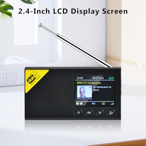 Hikity Dab Radio Portátil Pequeña, Radio Digital Dab Plus con Bluetooth, Dab+ Radio FM Recargable, Despertador Doble, Interfaz AUX, Cocina/Camping Radio Portátil, 9 Lenguas - imagen 5