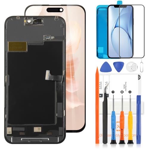 LADYSON INCELL LCD-Display für iPhone 15 Pro Max Ersatzdisplay für iPhone 15 Pro Max A2849 A3105 A3106 A3108 6 7 Zoll LCD-Digitizer Touchscreen Montageset mit Werkzeug Schwarz