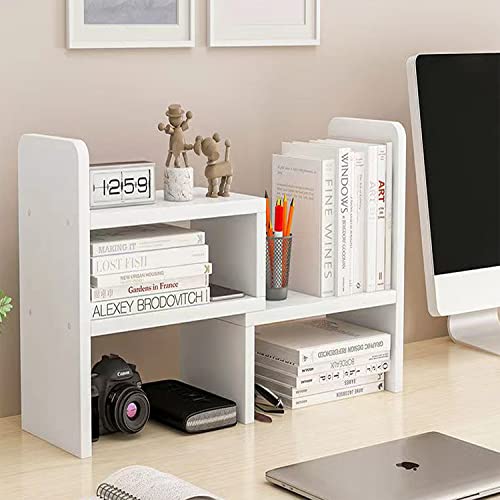 Hongtaitong Natural Wood Bookcase,Bookshelf On Desk, Expandable Bookselves In Room,Organizer Expandable Desktop,Adjustable Desktop Shelves And Office Shelves，Counter Organizer Kitchen (White) #TOP2