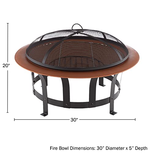 Pure Garden 50-Lg1204 30" Outdoor Deep Fire Pit-Round Large Colored Steel Bowl, Mesh Spark Screen, Log Poker & Grilling Grate-Patio Wood Burning, Copper And Black #TOP3