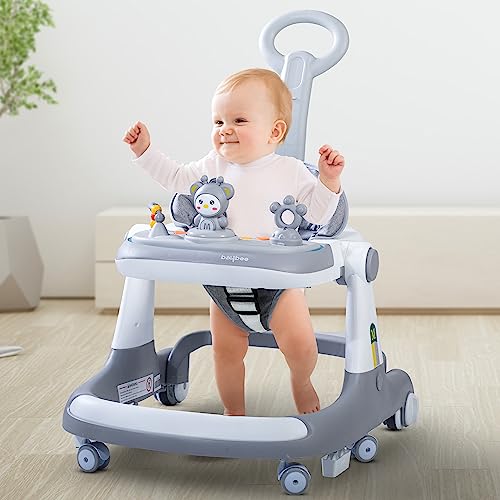 Image of Baybee Magnum 2 in 1 Baby Walker for Kids, Round Kids Push Walker with Parental Handle & Height Adjustable, Foldable Activity Walker for Baby with Musical Toy Bar for 6-18 Months Boys Girls (Grey)