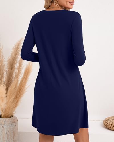 Huukeay 3 Pack Women's T Shirt Dresses, Long Sleeve Crew Neck Tunic Dresses Casual Loose Plain Dress Basic Swing Flowy Dress2