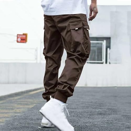 Men's Streetwear Cargo Pants Casual Drawstring Elastic Waist Baggy Sweatpants Techwear Joggers with Flap Pockets3