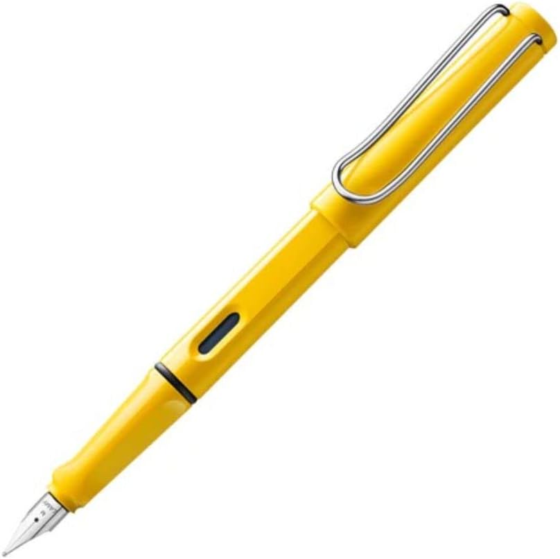 Safari Fountain Pen Broad Nib | Yellow Body with Metal Clip | Matt ASA Plastic Body & Polished Steel Nib | With Blue T-10 Cartridge & Z-28 Converter
