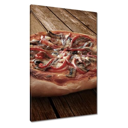Pizza sur une table en bois peinture imprimée sur toile décoration murale de format 60 x 90 cm