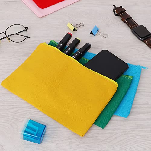 Image of 12 Pieces Cotton Canvas Makeup Bag, Multipurpose Cosmetic Bag with Zipper Travel Toiletry Pouch, Blank DIY Craft Bag (Multicolored A, XL)