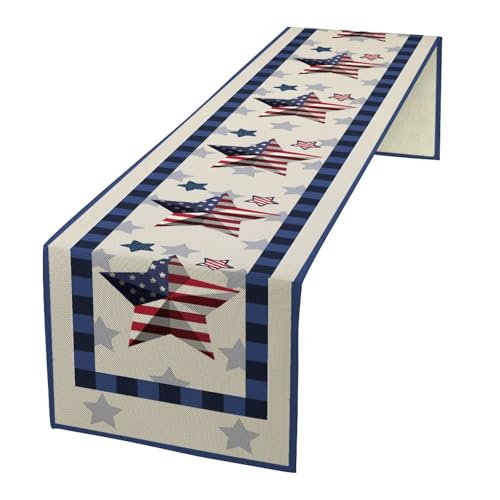 4th of July Table Runner American Flag Star Independence Day Patriotic Table Runner Runner for Kitchen Coffee Dining Memorial Day Holiday Party Decor 13x90 Inch