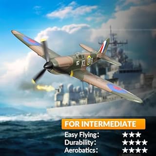 volantexrc Aereo RC, Caccia Spitfire V2 Telecomandato 4 Canali RTF con Alettoni, Gyro, Funzioni Acrobatiche e 3 Modalità, Facile da Pilotare, Aeromobile Radiocomandato