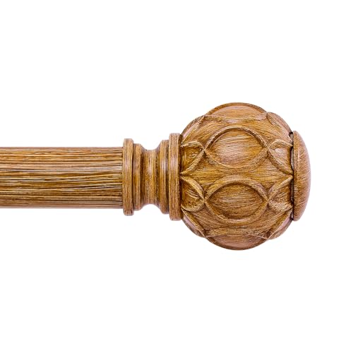 HTZON Wood Curtain Rods 28 to 48 Inch,1 Inch Adjustable Curtain Rod,Netted Wooden Window Curtains Rods,Farmhouse Rustic Heavy Duty Curtain Rods,Brown Wood Grain Decorative Single Drapery Poles 18-45"