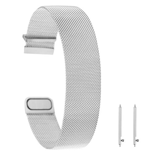 20MM Silver Stainless Steel Mesh Watch Band, Flat Head Magnetic Loopback Watch Strap, Replacement Wristwatches Band Adjustable Length Quick Release Mesh Watch Straps for Mens Women
