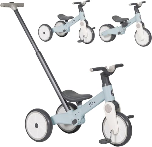 Olmitos - Triciclo Evolutivo bebé Fox 5 en 1 – Bici de Equilibrio y Pedales para Niños de 18 Meses a 3 Años - Seguro y Divertido Triciclo Sin Pedales, Bicicleta Bebe, Práctico y Seguro (Azul)