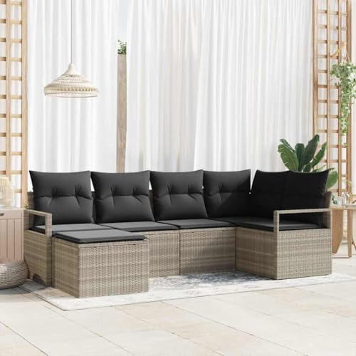 Canapé de jardin modulable vidaXL en polyrotin gris clair 6 pièces pour terrasse