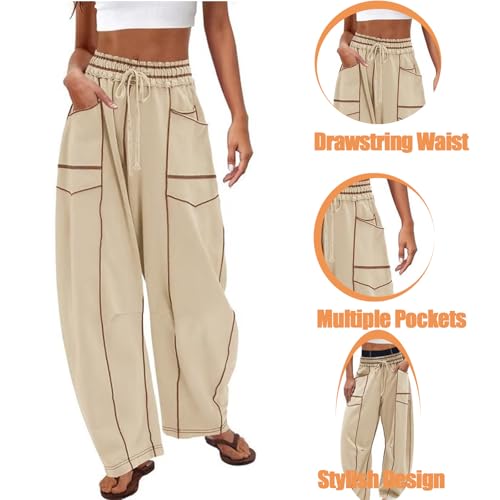 Licateduap Womens Baggy Barrel Pants Wide Leg Lounge Drawstring Sweatpants with Pockets4