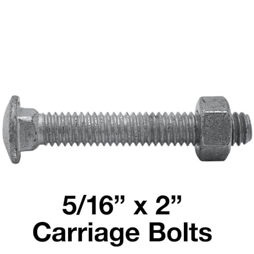 Image of Carriage Bolts 5 /16-18 x 2 inch: w /Nuts Galvanized Carriage Bolt ~ Coarse Thread (2 inches Long) (100 Pieces) - Chain Link Fence Carriage Bolt w /Nuts