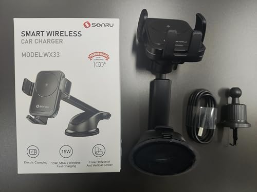 SONRU Car Phone Holder Wireless Charger, Qi 15W Wireless Car Charger Fast Charging Auto Clamping Car Charger Mount Suction Holder Dashboard Air Vent for iPhone 16/15/14/13/12/11, Samsung S25/24 - Image 8