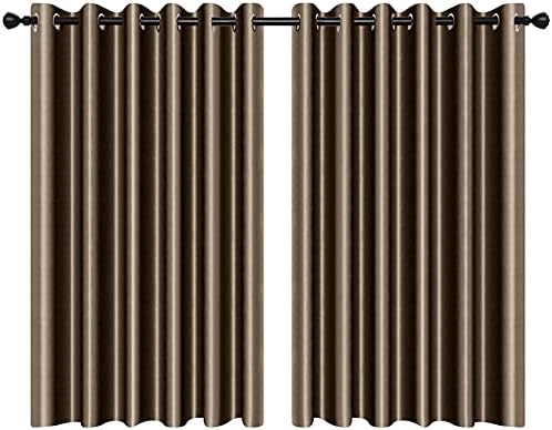 100% Blackout Curtains - Eyelet Ring Top Thermal Insulated Curtains, Noise Reducing & Energy Saving Curtains for Bedroom/Living Room/Nursery, W46 x L54 Inch (117cm x 138cm), 2 Pieces, Light Beige