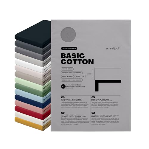 schlafgut Basic Cotton 100% Baumwolle Made in Green by Oeko TEX Jersey Spannbetttuch (180x200-200x200, Matratzenhöhe bis 22cm, Grey Mid)