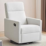 Ketaiyou Swivel Rocking Recliner Chair for Adults, Rocker Nursery Glider Chair for Living Room, Upholstered Fabric Reclining Single Sofa Chair(Beige)