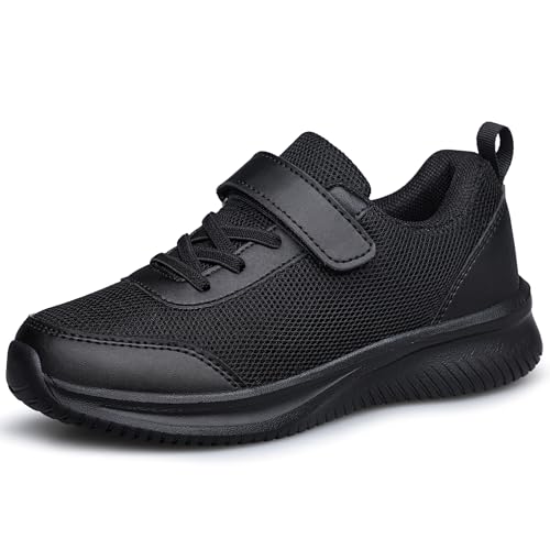 Image of Unisex Kids Trainers Boys Girls Running Athletic Shoes Sneakers Tennis School Outdoor Sports Lightweight Strap Child Shoes All Black Big Kid Size 3