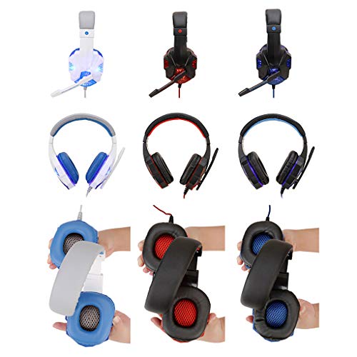 kesoto Headset com Fio para Jogos com Microfone E Luz LED - Branco Azul