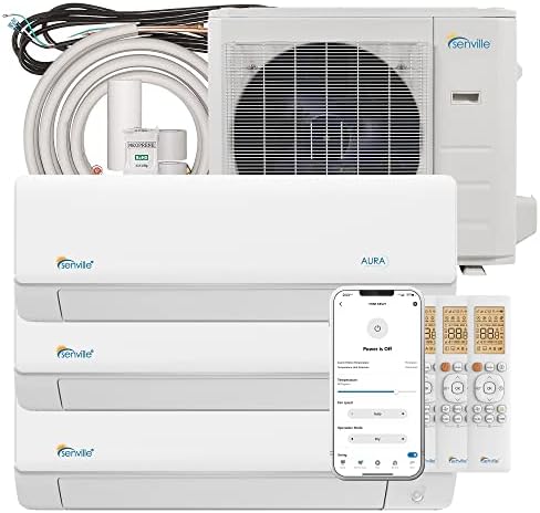 Senville 36000 BTU Tri Zone Mini Split Air Conditioner Heat Pump, 3 Ton, 3 Zone, Works with Alexa, White