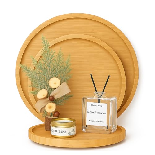 La Mejor Recopilación de Bandejas de baño los más solicitados. 45 KLYMBER BRANDS Juego de 3 Bandejas de Bambú Decorativas, Bandeja Circular de Madera para Servir Comida, Charolas de Servicio para Tablas de Queso, Postres, Bandeja de Tocador...