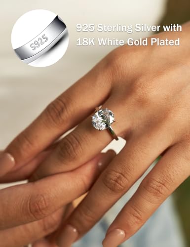 3.5CT Oval Solitaire Engagement Ring, Women's Engagement Rings, 925 Sterling Silver Fake Diamond Ring Cubic Zirconia Engagement Ring18K White Gold Plated Oval Rings for Women3