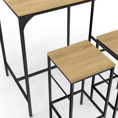 IDMarket - Set de mesa de bar Detroit 95 cm y 2 taburetes, diseño industrial - imagen 7