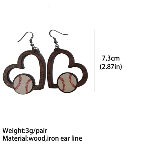 2 Pairs Lightweight Wooden Sports Ball Earrings Hollow Wood Dangle Drop Earring Vintage Baseball Basketball Statement Earrings Sports Game Jewelry For Women Girls Teen (Baseball) #TOP1